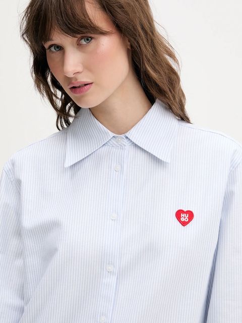 HUGO koszula bawełniana Erselia damska kolor niebieski regular z kołnierzykiem klasycznym 50556370