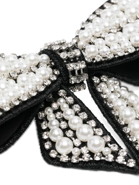 Self-Portrait pearl embellished bow hair clip - Black