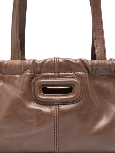 Maje gathered leather shoulder bag - Brown