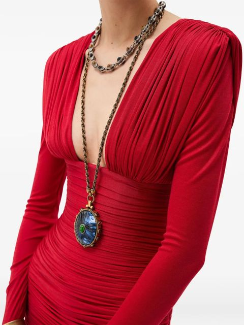Versace long-sleeve ruched midi dress - Red