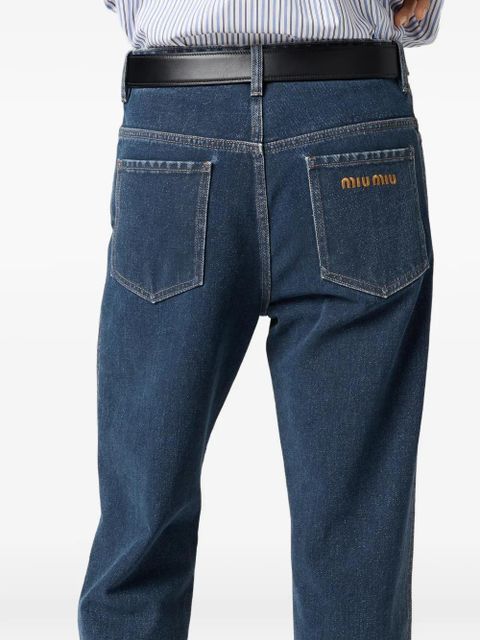 Miu Miu Flocked embroidered-patch jeans - Blue