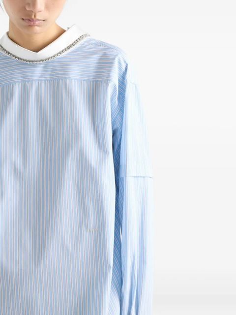 Prada striped embroidered-collar blouse - Blue