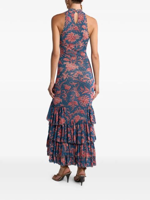 ETRO floral-print ruffled dress - Blue