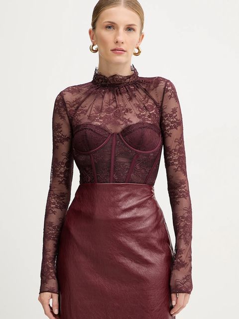 Retrofete body Valentina damskie kolor fioletowy z aplikacją FW24-10322