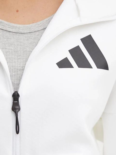 adidas bluza Z.N.E. damska kolor biały z kapturem z nadrukiem JE7849
