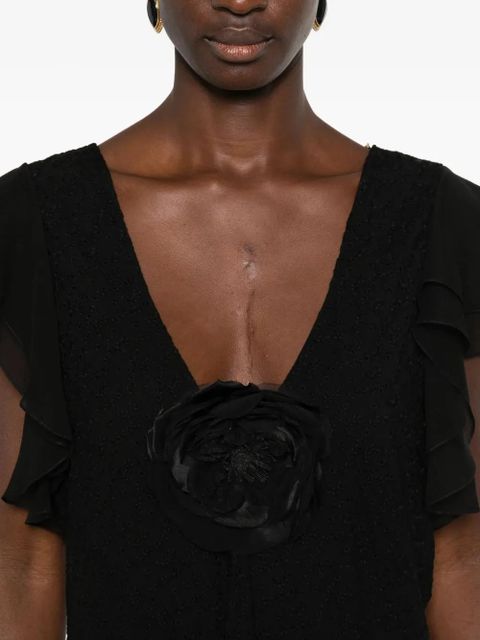 Saint Laurent flower-brooch mini dress - Black - zdjęcie produktu nr 2
