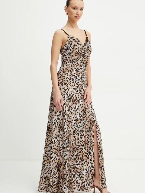 Guess sukienka ADLE kolor brązowy maxi rozkloszowana W5GK10 WF1T2