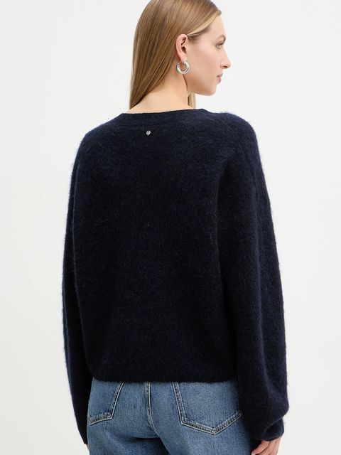 BOSS Orange sweter z dodatkiem wełny damski kolor granatowy 50549185