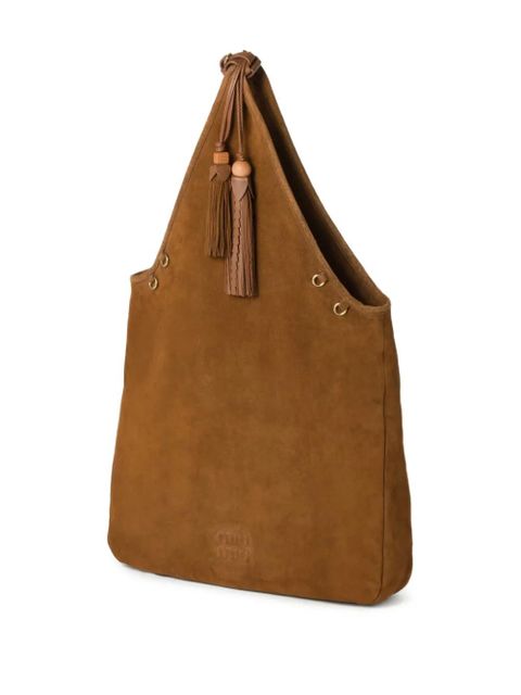 Miu Miu tassel-detail suede tote bag - Brown