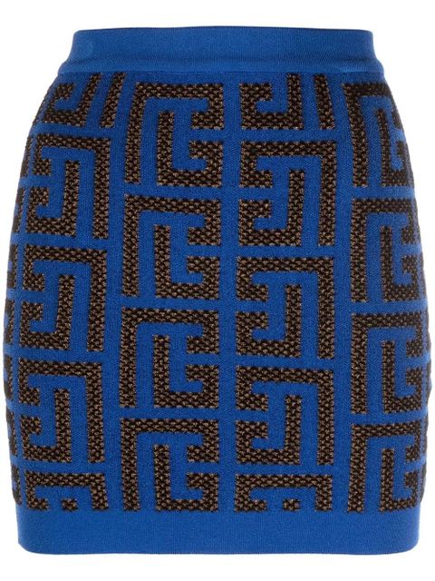 Balmain monogram-pattern miniskirt - Blue - zdjęcie produktu nr 1