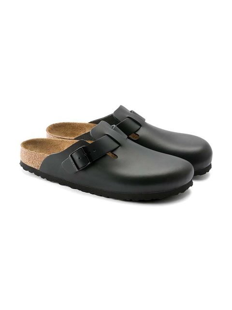 Birkenstock klapki skórzane Boston damskie kolor czarny 60193