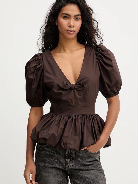 Rotate bluzka bawełniana damska kolor brązowy gładka 1151121667 - zdjęcie produktu nr 1