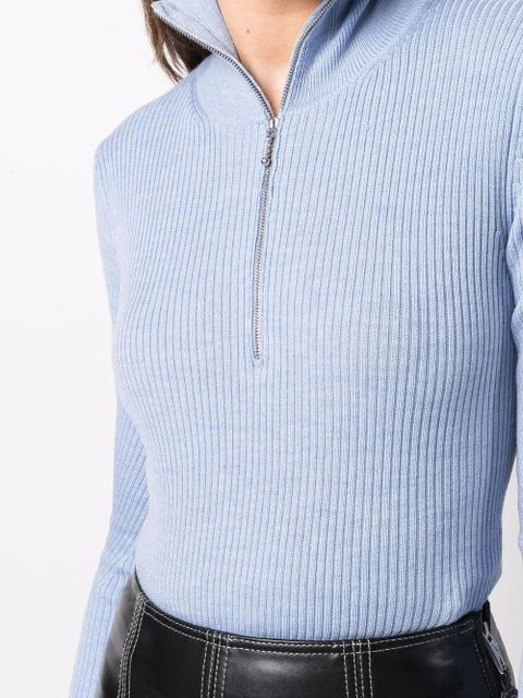 GANNI ribbed-knit long-sleeve jumper - Blue