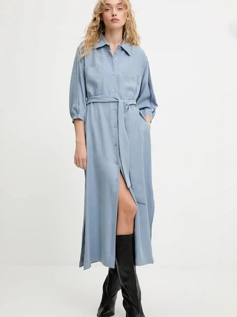 Answear.LAB sukienka kolor niebieski midi prosta