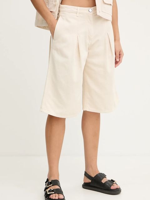 Pinko szorty bawełniane damskie kolor beżowy gładkie high waist 105245 A2M8 - zdjęcie produktu nr 1