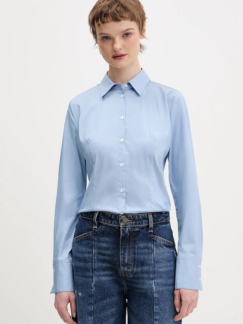 HUGO koszula The Fitted Shirt damska kolor niebieski slim z kołnierzykiem klasycznym 50554568 - zdjęcie produktu nr 1