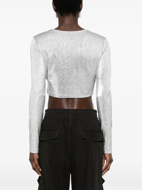Rabanne gem-logo cropped T-shirt - Silver