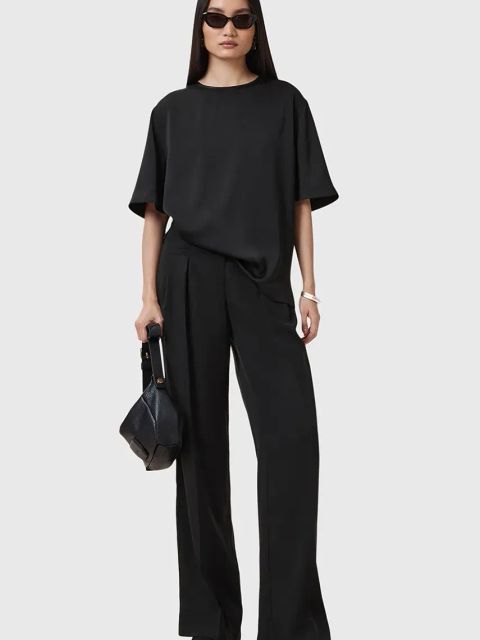 AllSaints spodnie ZENNI damskie kolor czarny szerokie high waist W023TC