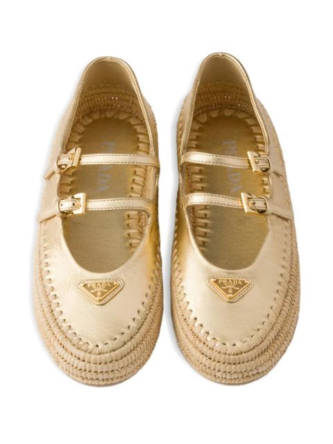 Prada Mordoré woven raffia logo ballerinas - Gold