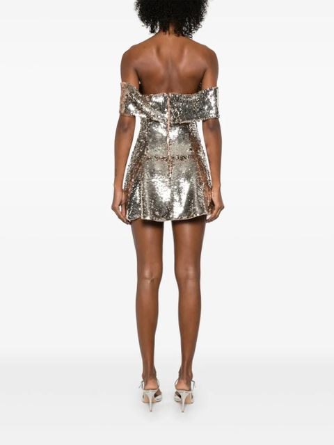 Self-Portrait sequin off-shoulder mini dress - Gold