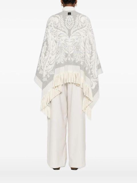 ETRO paisley-pattern fringed poncho - White