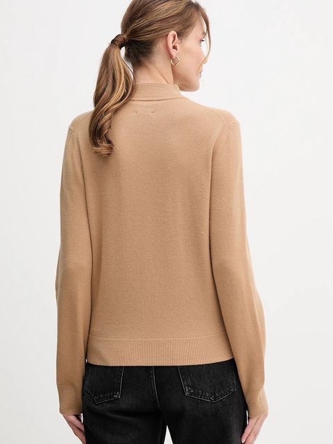 Tommy Hilfiger sweter wełniany damski kolor beżowy lekki z półgolfem WW0WW47468 - zdjęcie produktu nr 2