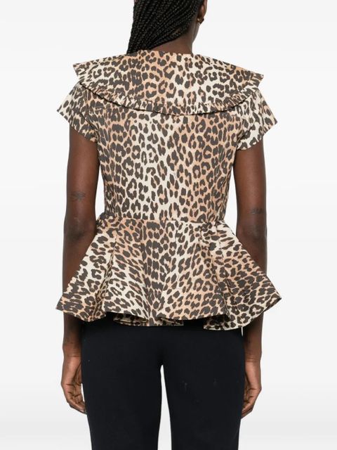GANNI ruffled leopard-print top - Brown