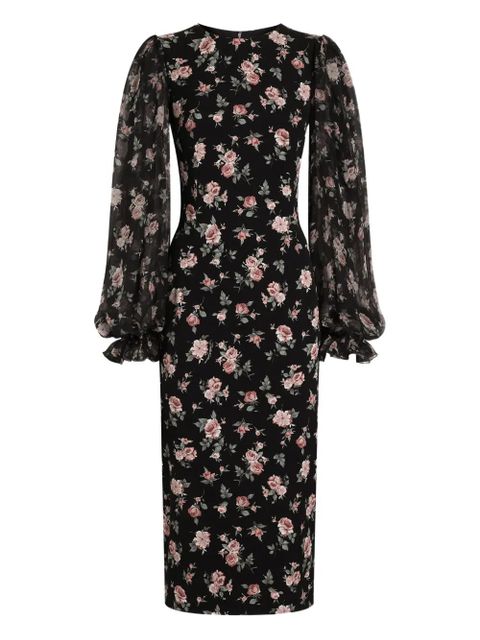 Dolce & Gabbana puff-sleeve floral midi dress - Black - zdjęcie produktu nr 1