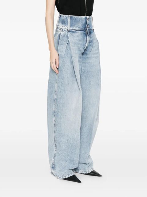 Sportmax Salbatro button-embellished pleated denim trousers - Blue