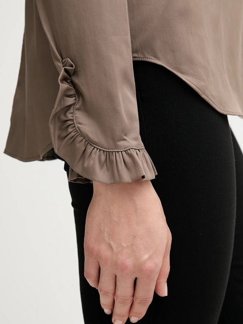 Mos Mosh koszula damska kolor brązowy regular z kołnierzykiem klasycznym 144070