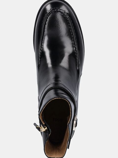 BOSS botki skórzane Lycia damskie kolor czarny na płaskim obcasie 50548582