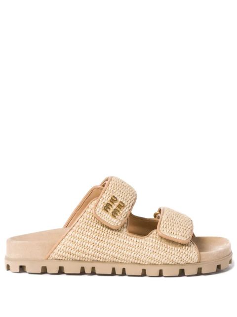 Miu Miu touch-strap raffia sandals - Neutrals - zdjęcie produktu nr 1
