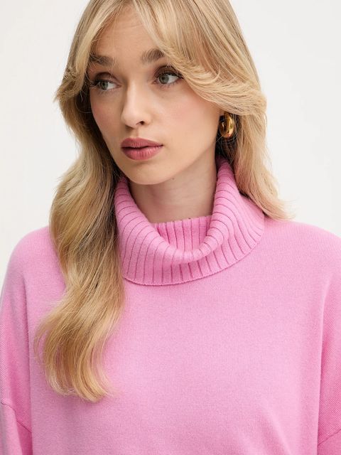Liu Jo sweter wełniany damski kolor różowy lekki z golfem TF5179.MS026