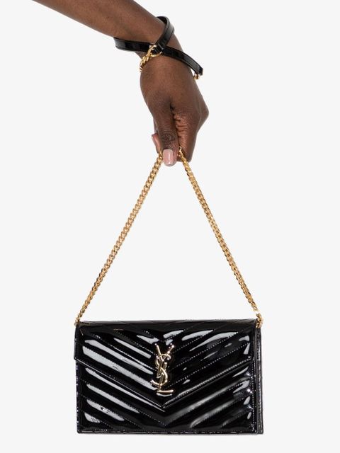 Saint Laurent Envelope patent leather quilted clutch bag - Black