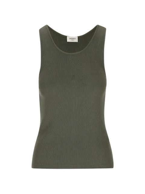 Saint Laurent Cassandre tank top in ribbed cotton jersey - Green - zdjęcie produktu nr 1