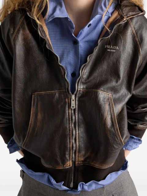 Prada hooded leather jacket - Brown