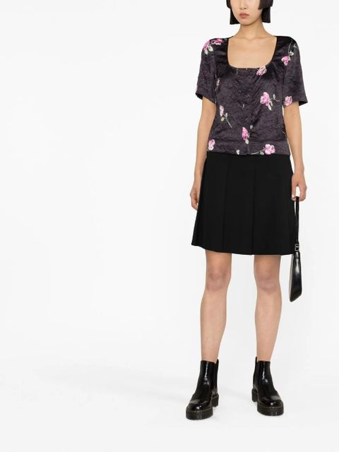 GANNI floral-print crinkled satin blouse - Black - zdjęcie produktu nr 2