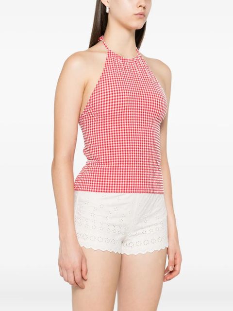 Hunza G check-pattern halterneck top - Red