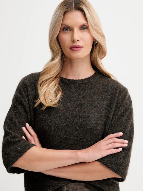 Sessun sweter z dodatkiem alpaki damski kolor brązowy 25109014