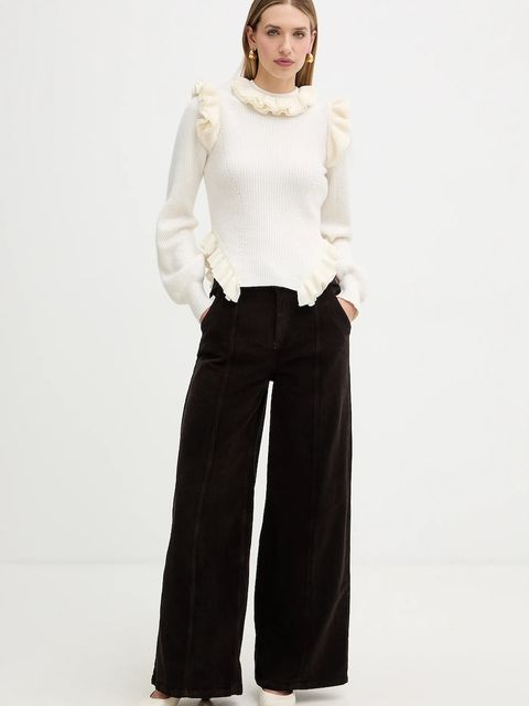 Twinset spodnie sztruksowe damskie kolor brązowy proste high waist 252TT2180