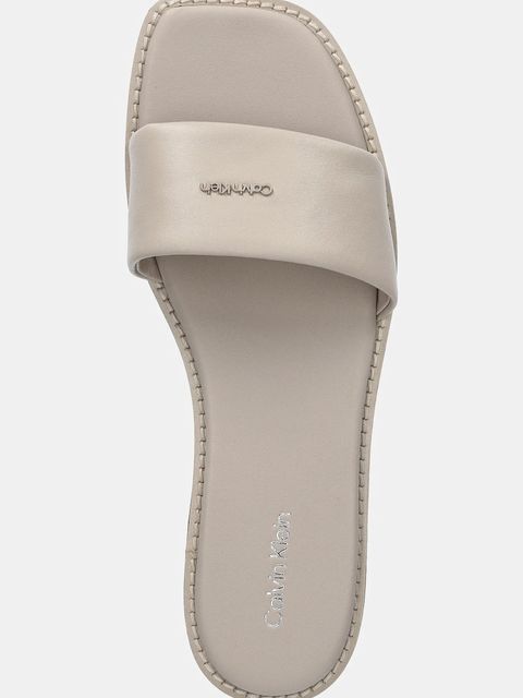 Calvin Klein klapki skórzane FLAT SANDAL SQUARE HF LTH damskie kolor beżowy HW0HW02652