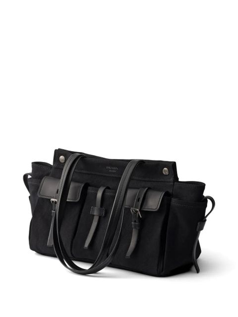 Prada Route large canvas and leather tote bag - Black