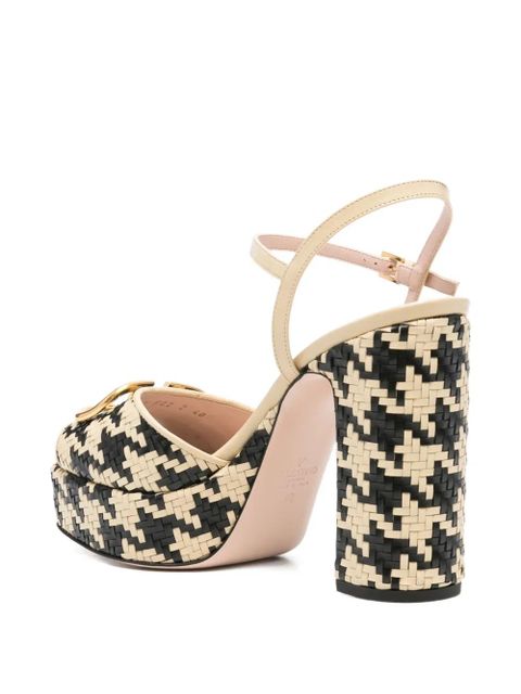 Valentino Garavani 115mm houndstooth platform heeled sandals - Neutrals