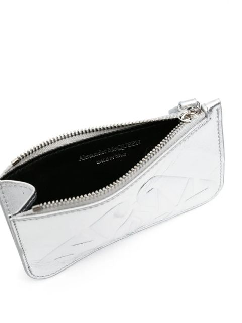 Alexander McQueen logo-debossed metallic leather wallet - Silver