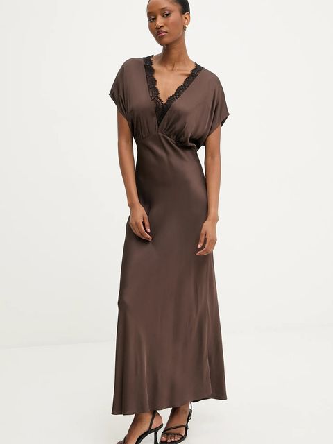 Answear.LAB sukienka kolor brązowy maxi rozkloszowana