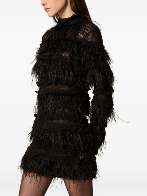TWINSET feather-detail mini dress - Black