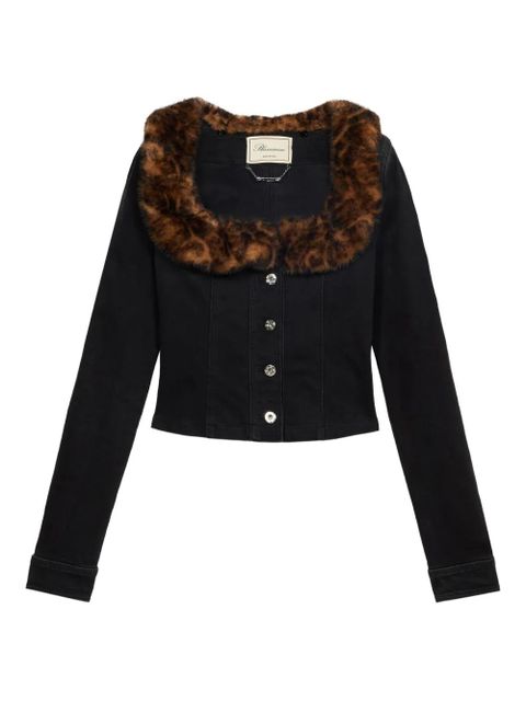 Blumarine faux-fur collar denim jacket - Black - zdjęcie produktu nr 1