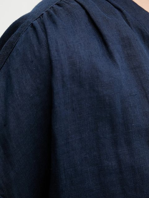 United Colors of Benetton bluzka lniana damska kolor granatowy gładka 5BMLDQ0BR