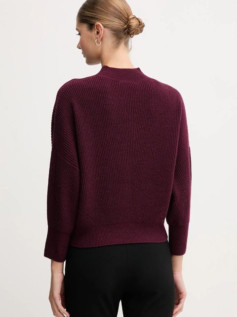 OUI sweter z dodatkiem wełny damski kolor bordowy z golfem 94268