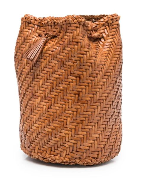 DRAGON DIFFUSION Pompom Double Jump woven bucket bag - Brown